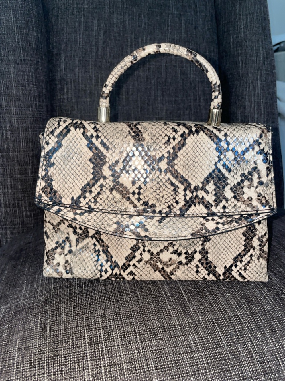 a new day Snake-Print Top Handle Satchel in Black and White